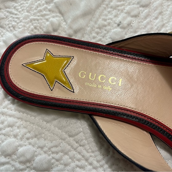 GUCCI Web Star Sandal Flip Flop Patriotic Gold Star Red Blue Bow Flat Size 37 - Picture 3 of 8